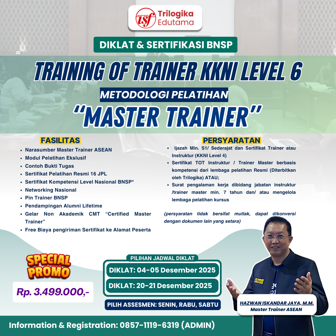 FULL PROMO!!!! DIKLAT DAN SERTIFIKASI TOT LEVEL 6 INSTRUKTUR MASTER!!!